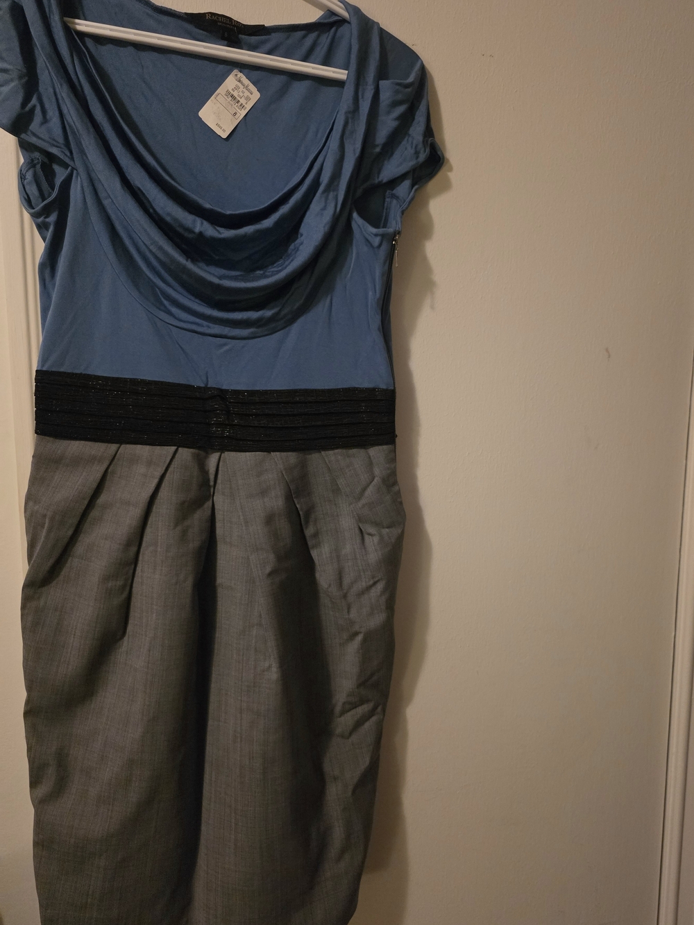 Rachel Roy Signature Blue & Gray Cowl-Neck Dress sz 8